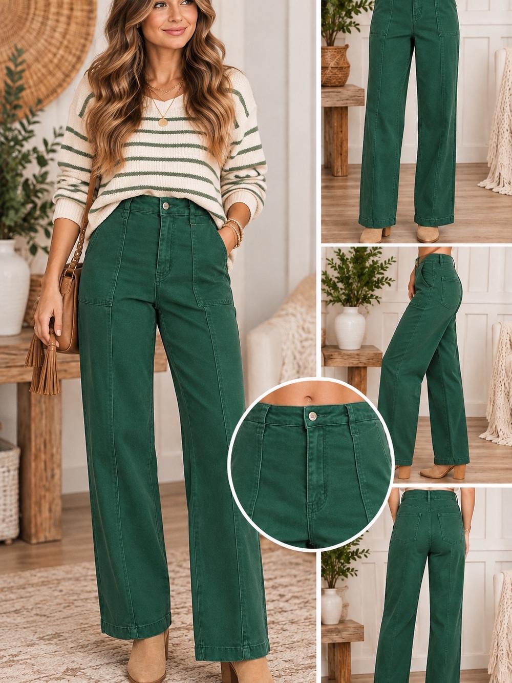 Zenana Outfitters High-Rise Wide-Leg Pants- Hunter Green - Picture 1 of 2